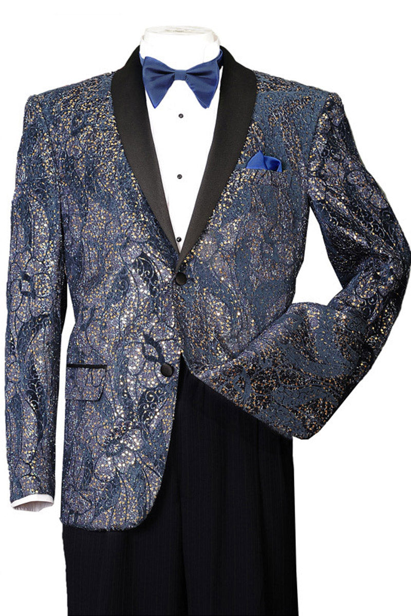 Paisley Glitter 2 Button Navy Tuxedo