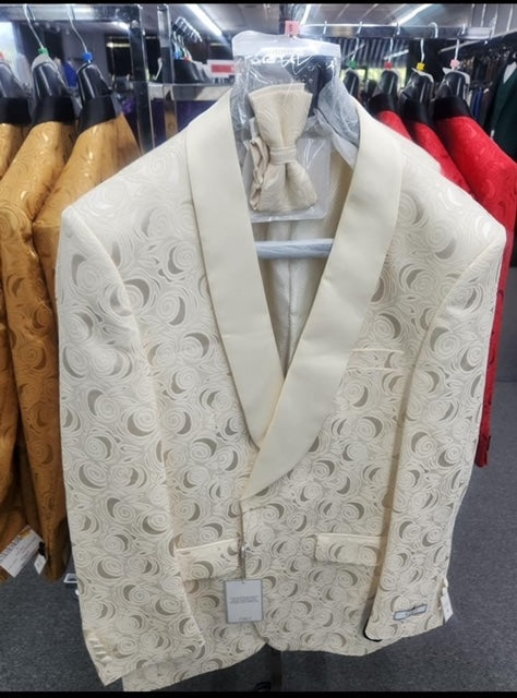Paisley Ivory Cream Off White Tuxedo Dinner Jacket