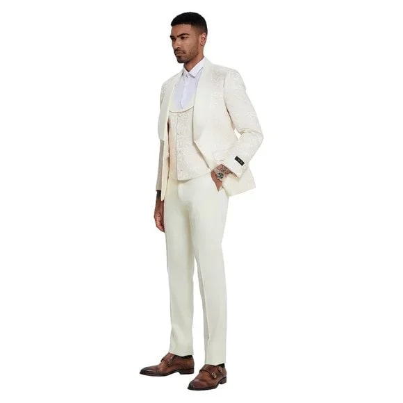 Ivory Floral 3-Piece Suit by Tazzio