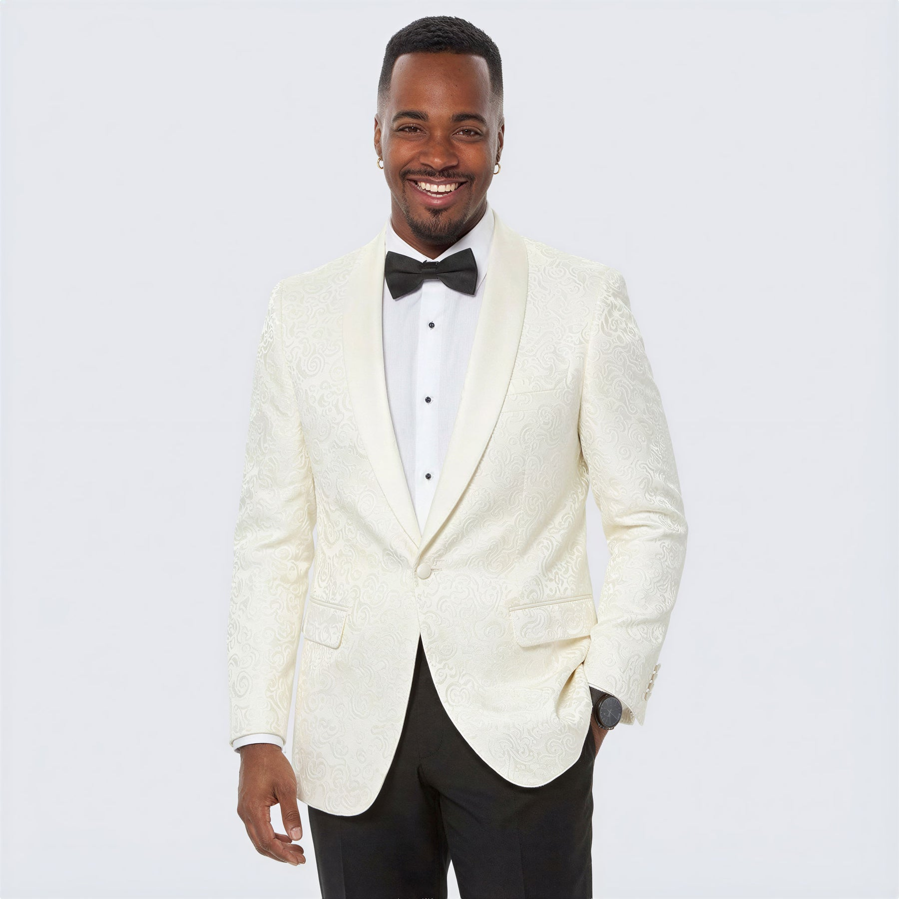 Ivory Paisley Formal Tuxedo Jacket | Shawl Lapel Men’s Wedding & Prom Blazer