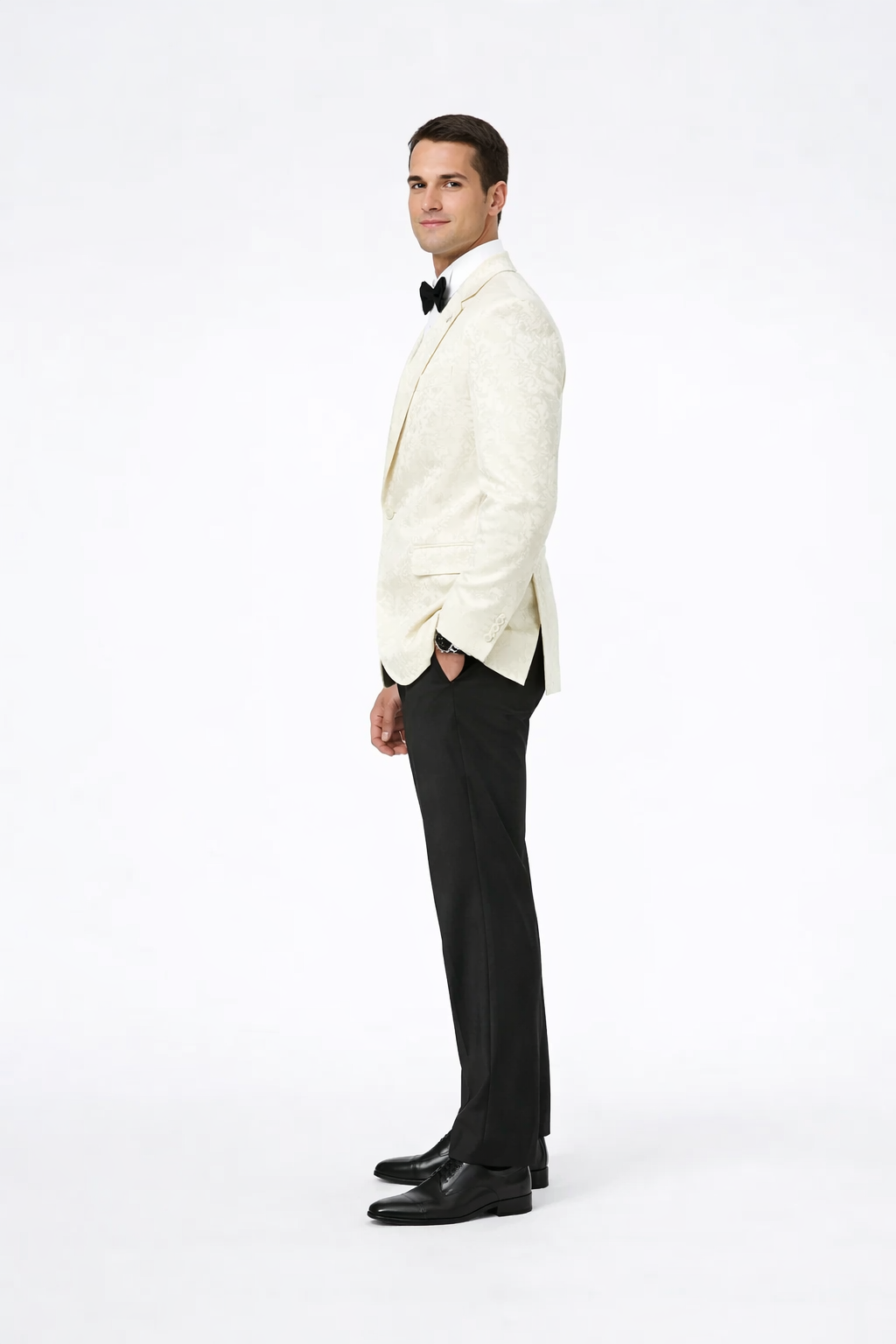 Ivory Paisley Formal Tuxedo Jacket | Shawl Lapel Men’s Wedding & Prom Blazer