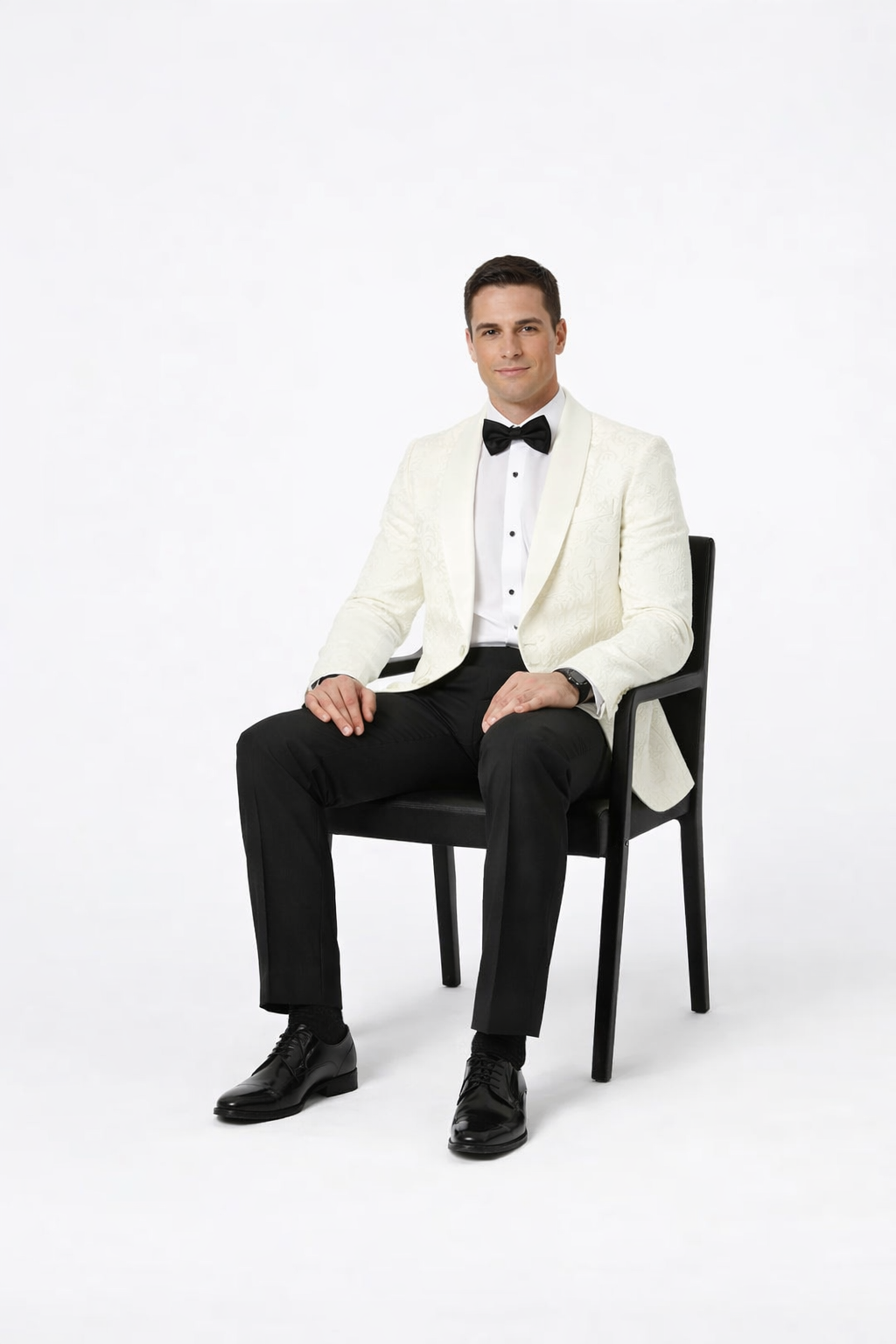Ivory Paisley Formal Tuxedo Jacket | Shawl Lapel Men’s Wedding & Prom Blazer