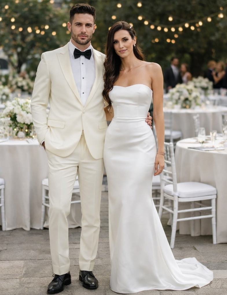 Ivory Wedding Tuxedo for Men | Slim Fit Peak Lapel Design