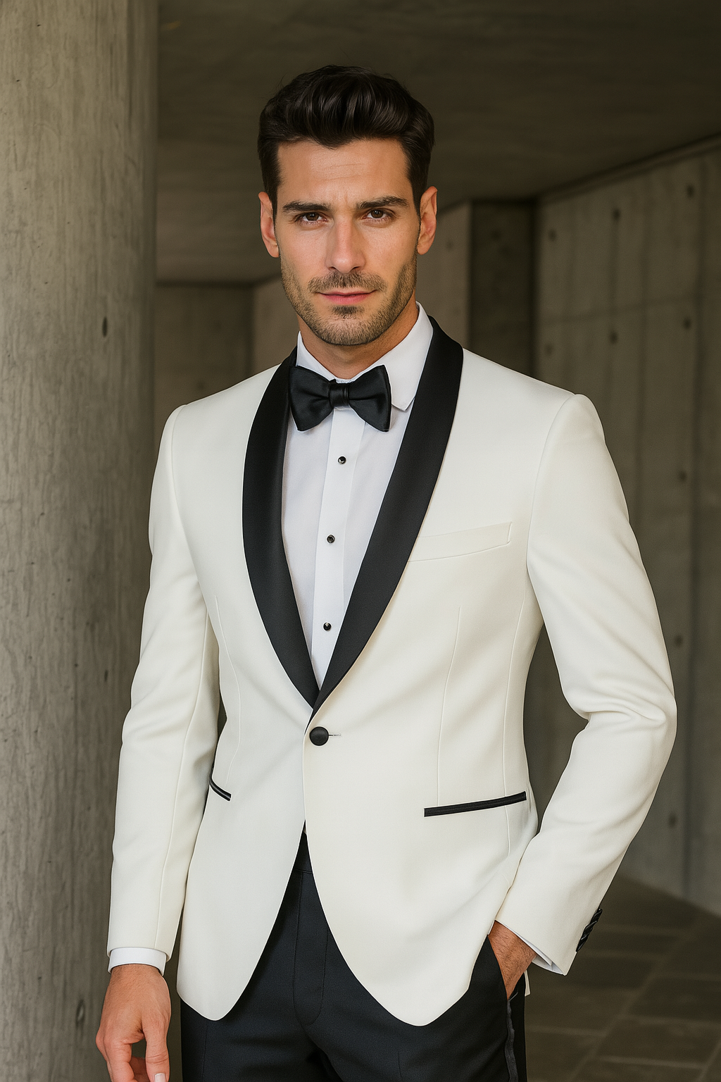 Designer Ivory & Black Shawl Dinner Jacket