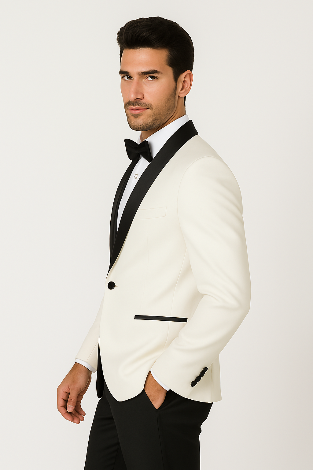 Designer Ivory & Black Shawl Dinner Jacket