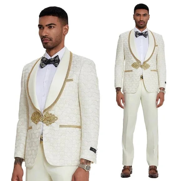 Ivory Gold 2pc Men's Suit by Tazzio 2026