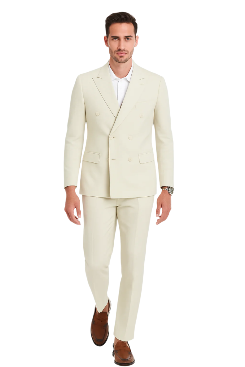 Ivory Double Breasted Linen Suit - Cream Color Summer Suit