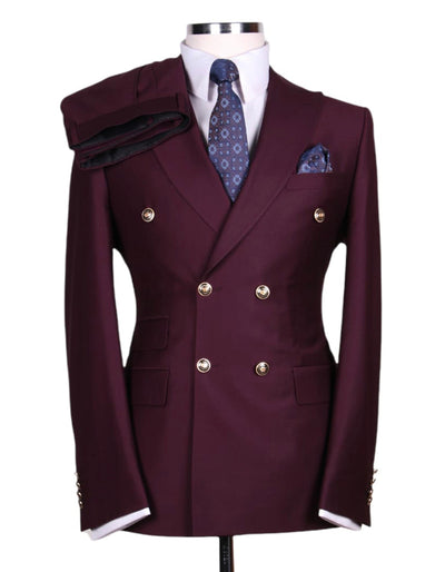 Double Breasted Burgundy Suit with Gold Buttons