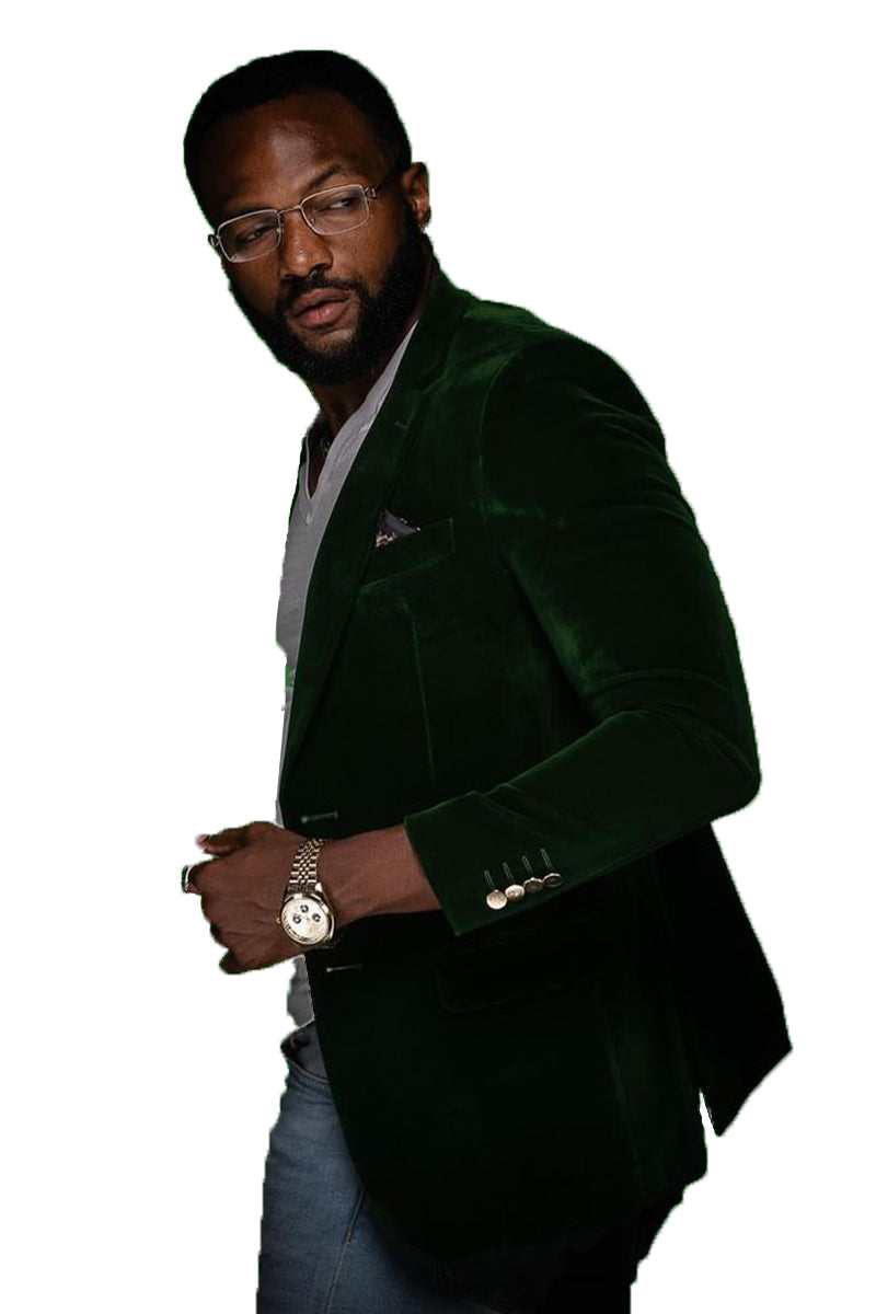 Hunter Green Velvet Two-Button Modern Blazer