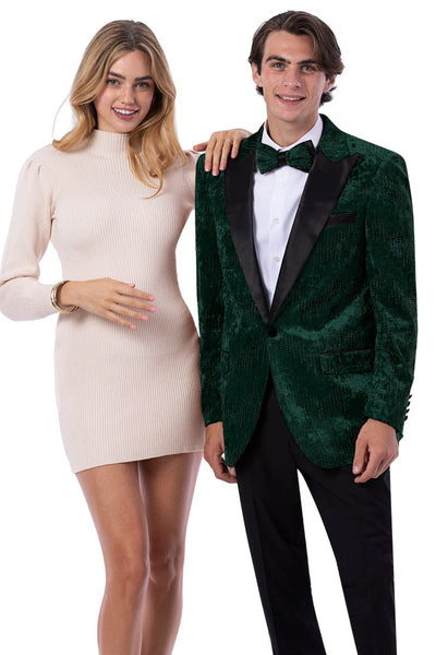 Hunter Green Studded Velvet Tuxedo Jacket for Men β Prom and Wedding