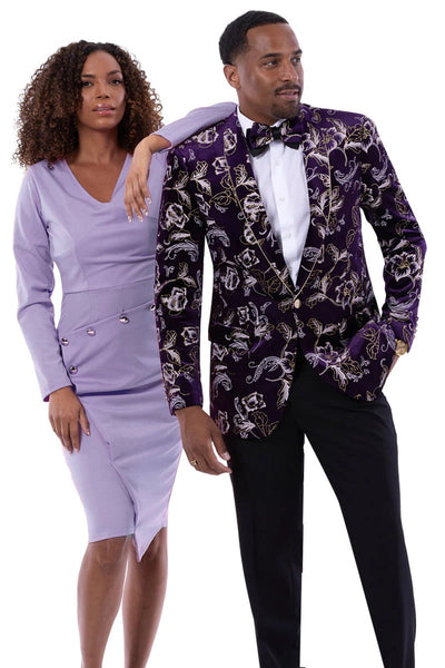 Menβs Purple Floral Embossed Velvet Tuxedo Jacket β Wedding and Prom Wear