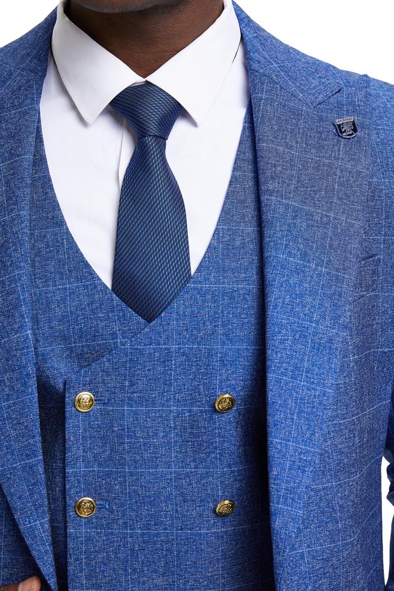 Stacy Adams Blue Windowpane Suit & Vest