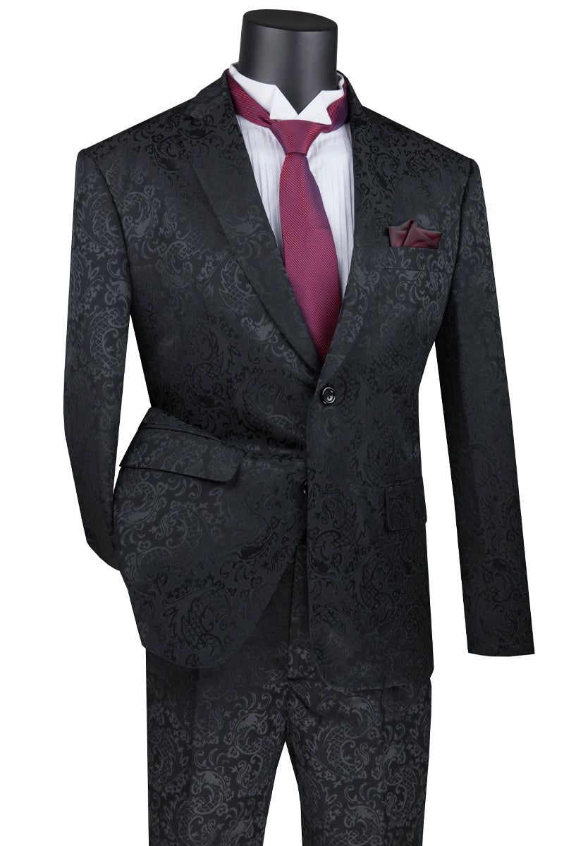 Black Paisley Slim Fit Prom Suit for Men