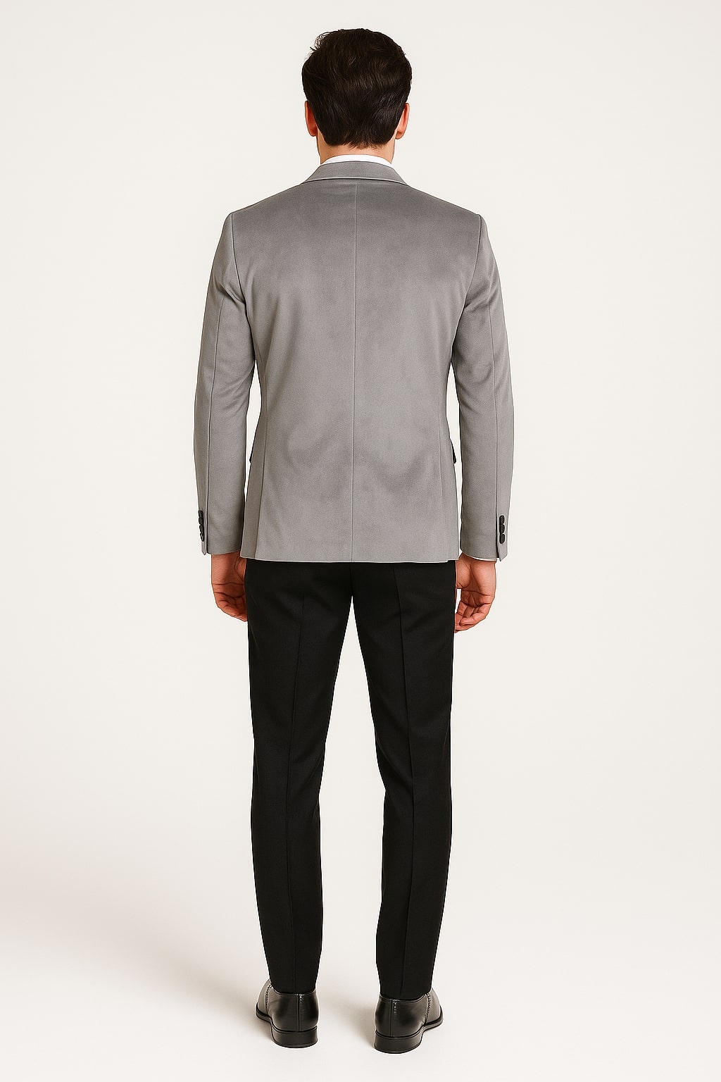 Men's Grey Velvet Tuxedo Jacket with Black Satin Lapel Suit – Mens Blazer + Black Pants