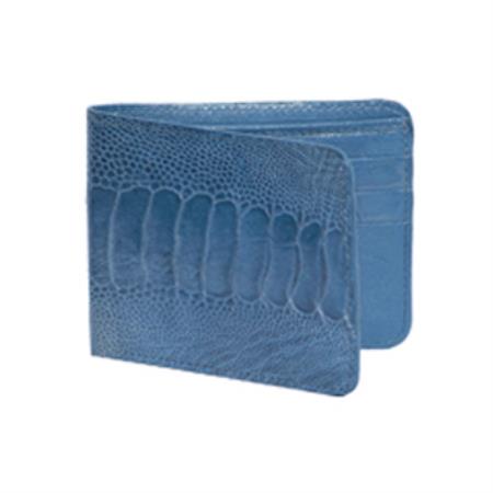 Men's Genuine Exotic Animal Skin Wild West Boots Wallet- Jean Blue Cherry Genuine Exotic Ostrich Leg