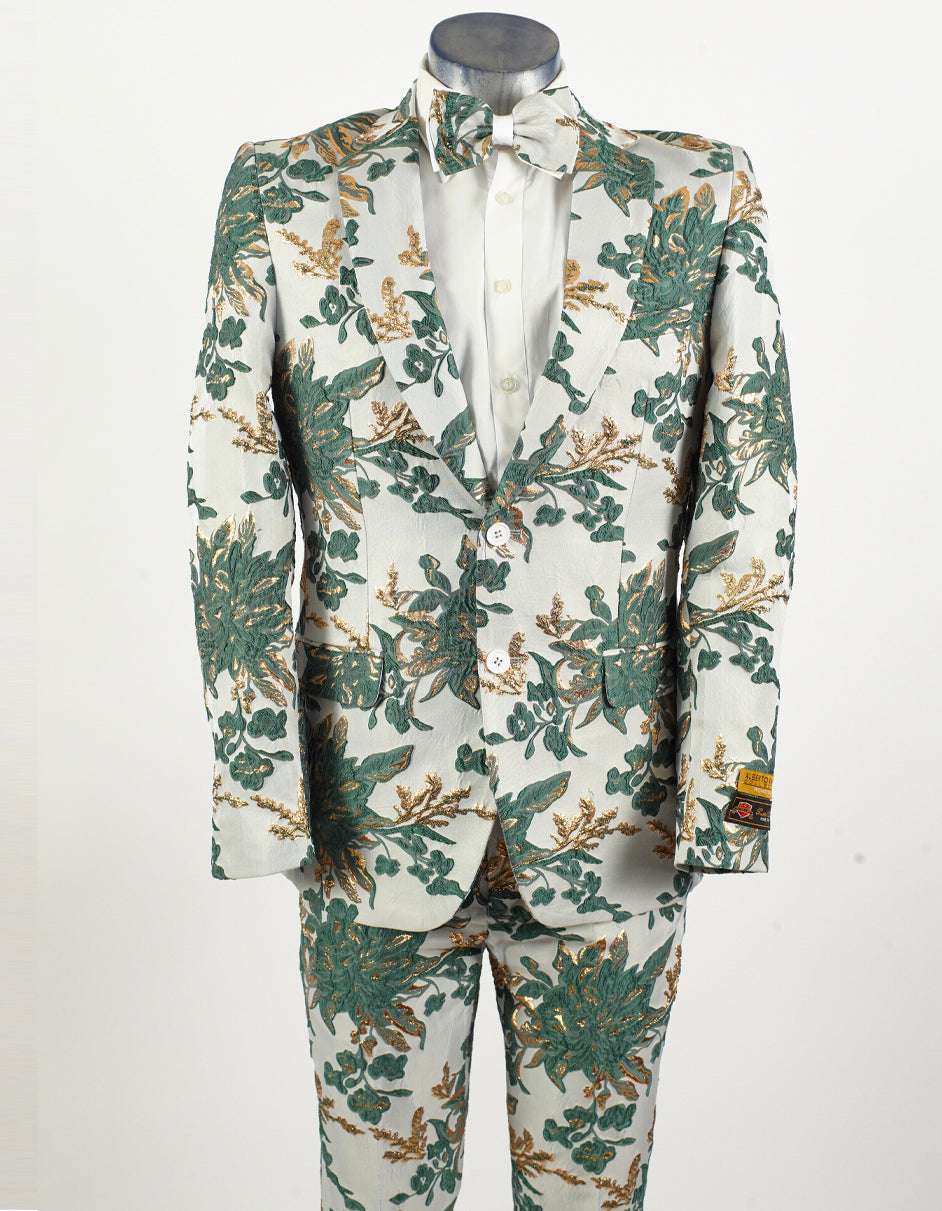 Hunter Green & White 2-Button Paisley Tuxedo