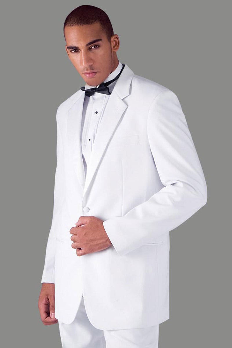 Mens Basic 2 Button Poly Tuxedo White