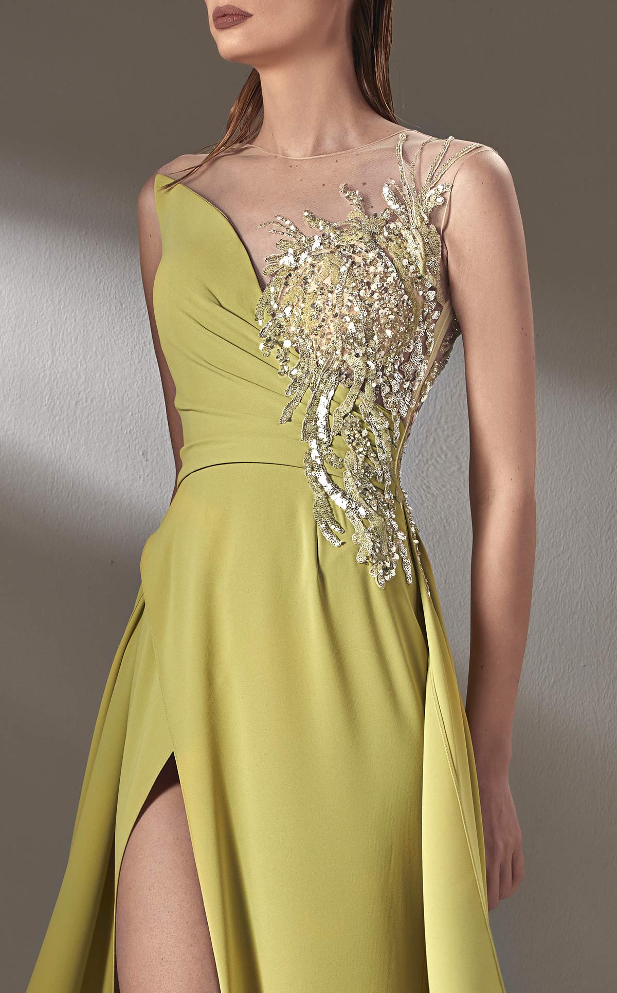 MNM Couture K3903 Yellow Sleeveless Illusion Bateau Gown