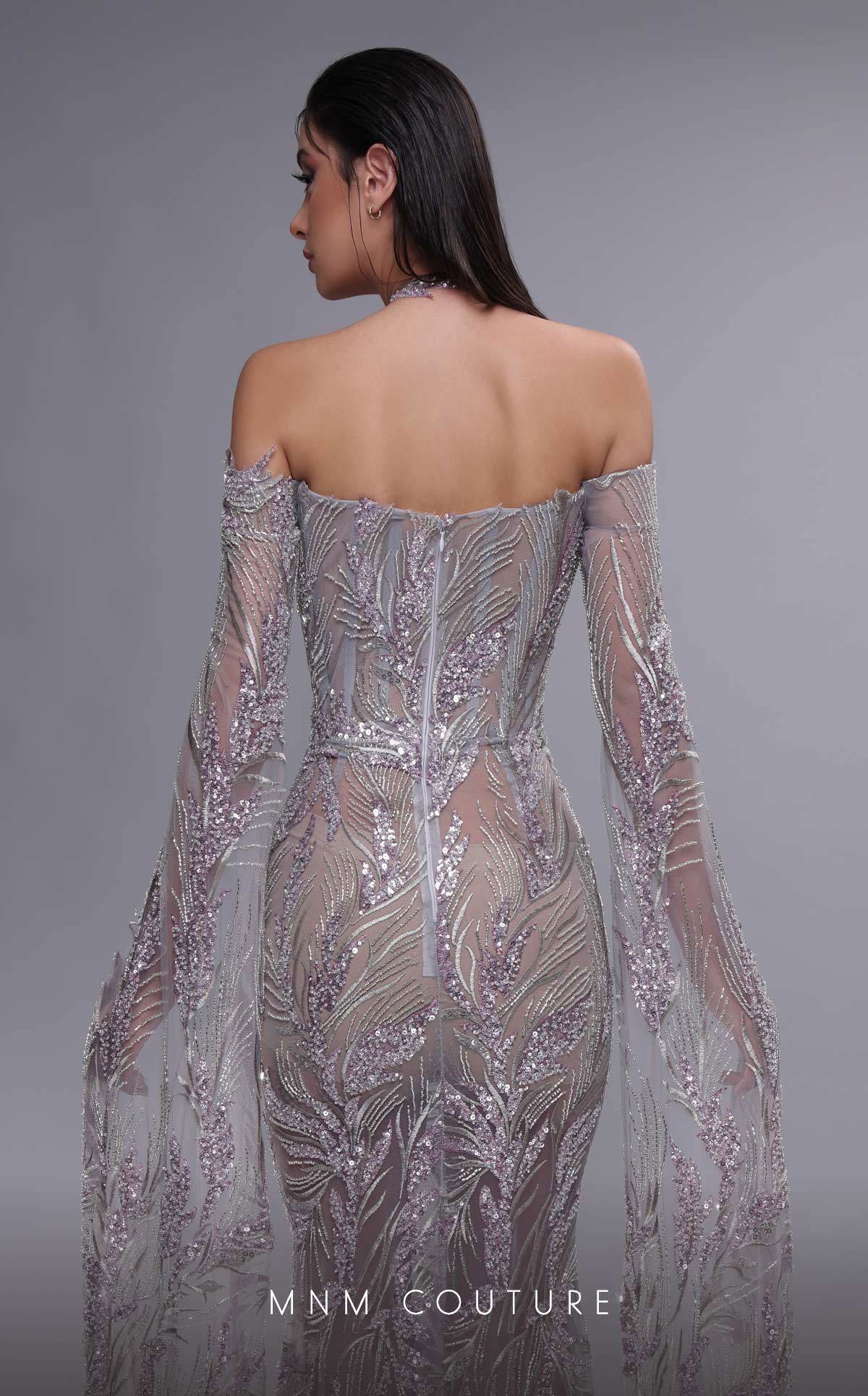 MNM Couture K4090 Grey Plunging Beaded Gown
