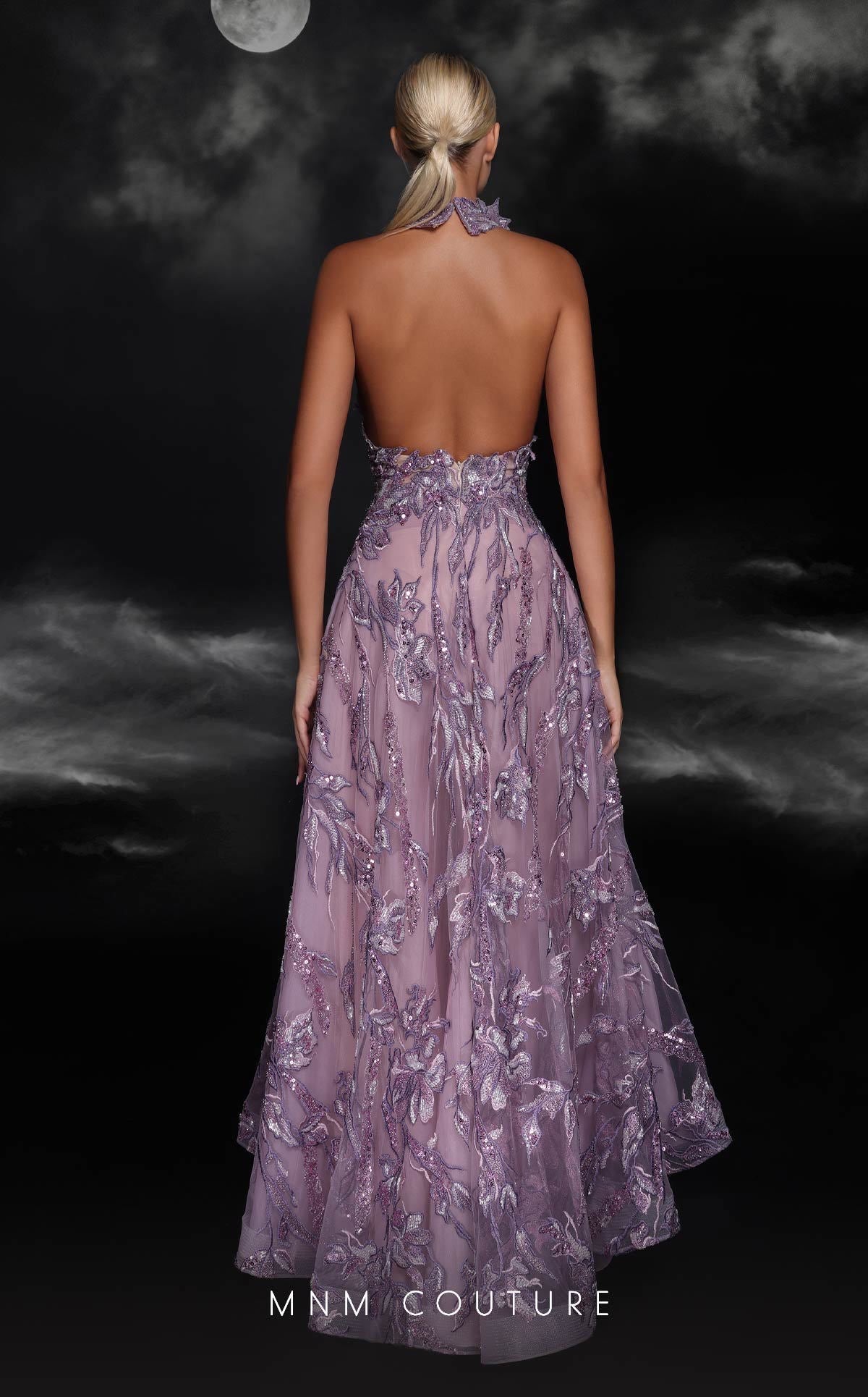 MNM Couture K4104 Purple Illusion Lace Gown