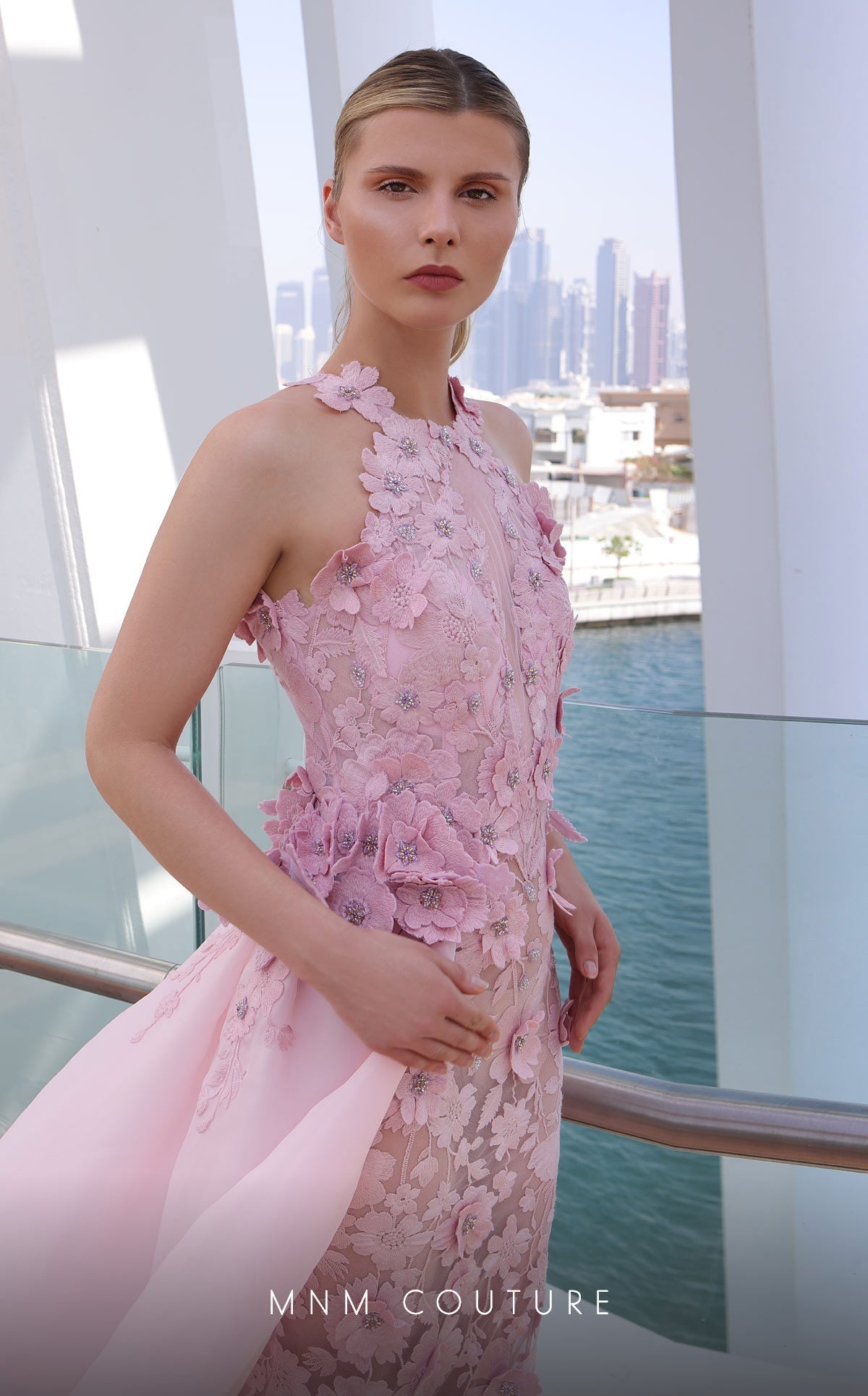 MNM Couture K4128 Pink 3D Floral Illusion Gown