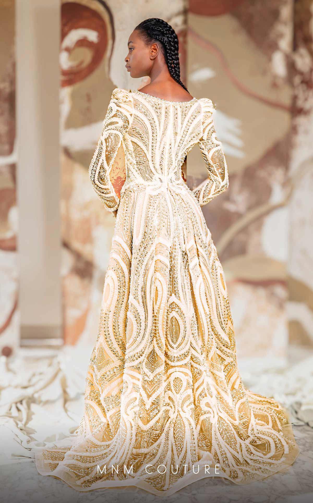 MNM Couture K4148 Champagne Long-Sleeve Gown