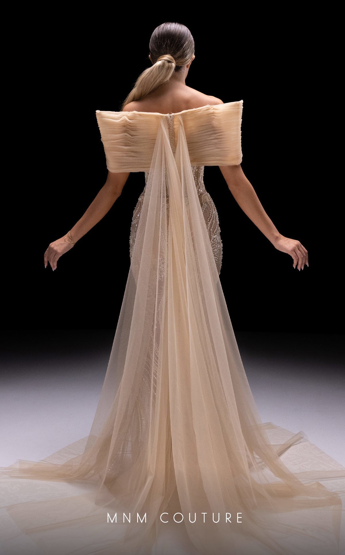 MNM Couture K4246 Off-Shoulder Beige Evening Gown
