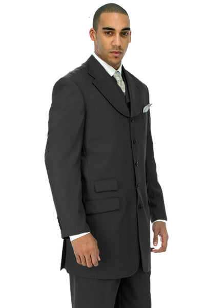 Mens Vested 5 Button Wide Notch Lapel Suit in Black