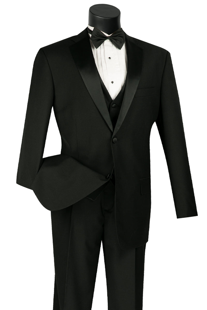 Mens Vested 2 Button Black Tuxedo by Rossiman