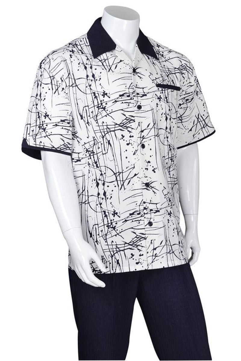 Mens Splatter Print Leisure Walking Suit - Navy