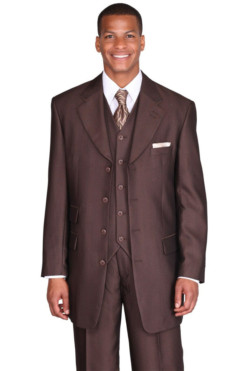 Mens Chain Stripe Long Vested Zoot Suit in Brown