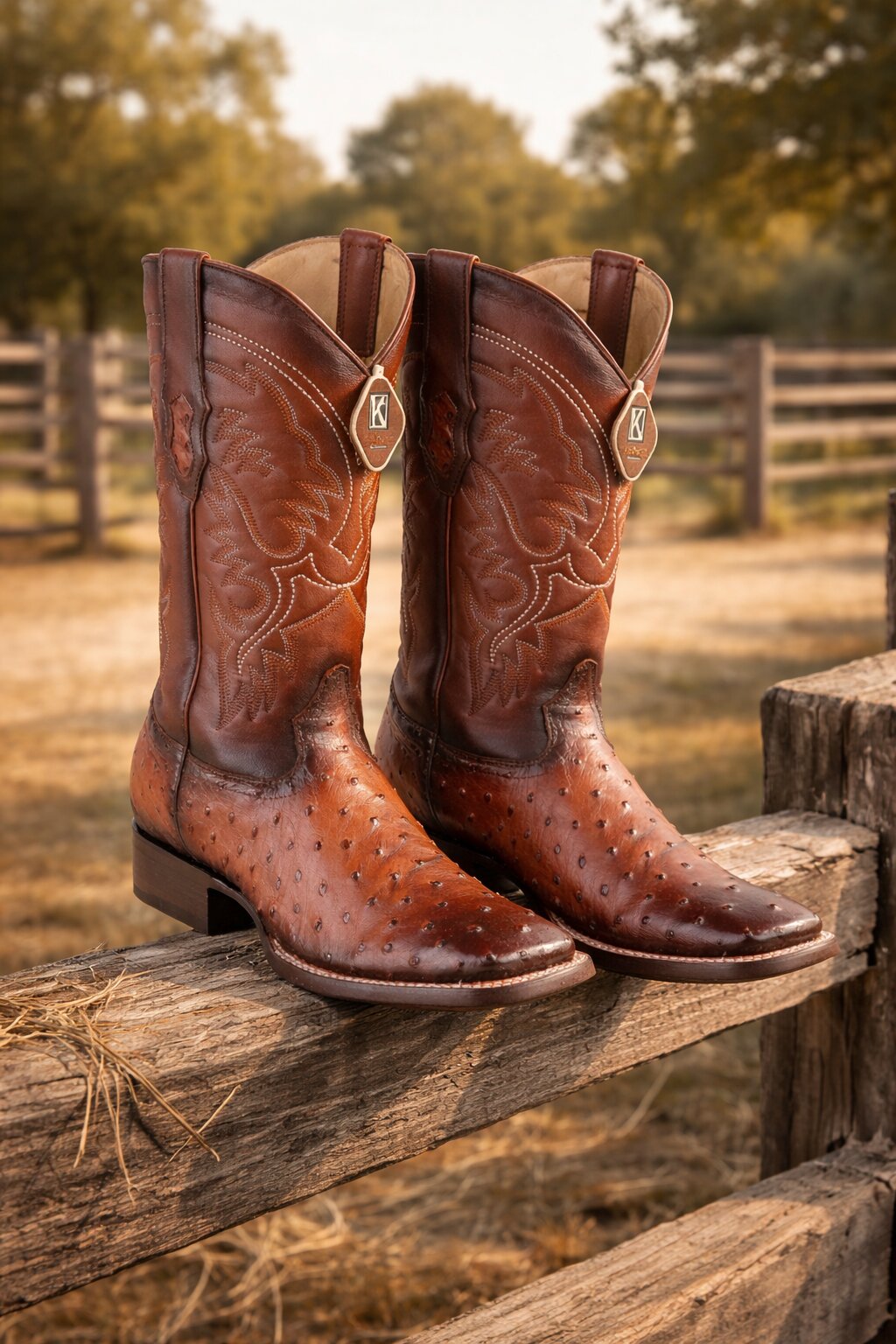 King Exotic Faded Cognac Ostrich Cowboy Boots