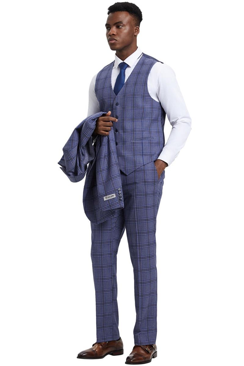 Stacy Adams Glen Plaid Two Button Vested Suit