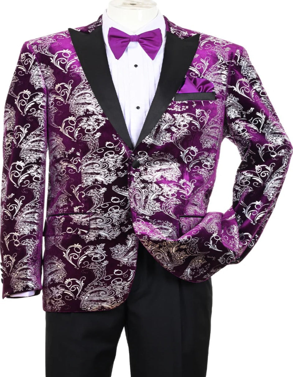 Velvet Floral Paisley Foil Tuxedo Jacket