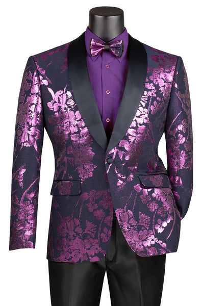 Shiny Foil Floral Paisley Tuxedo Jacket - Lavender