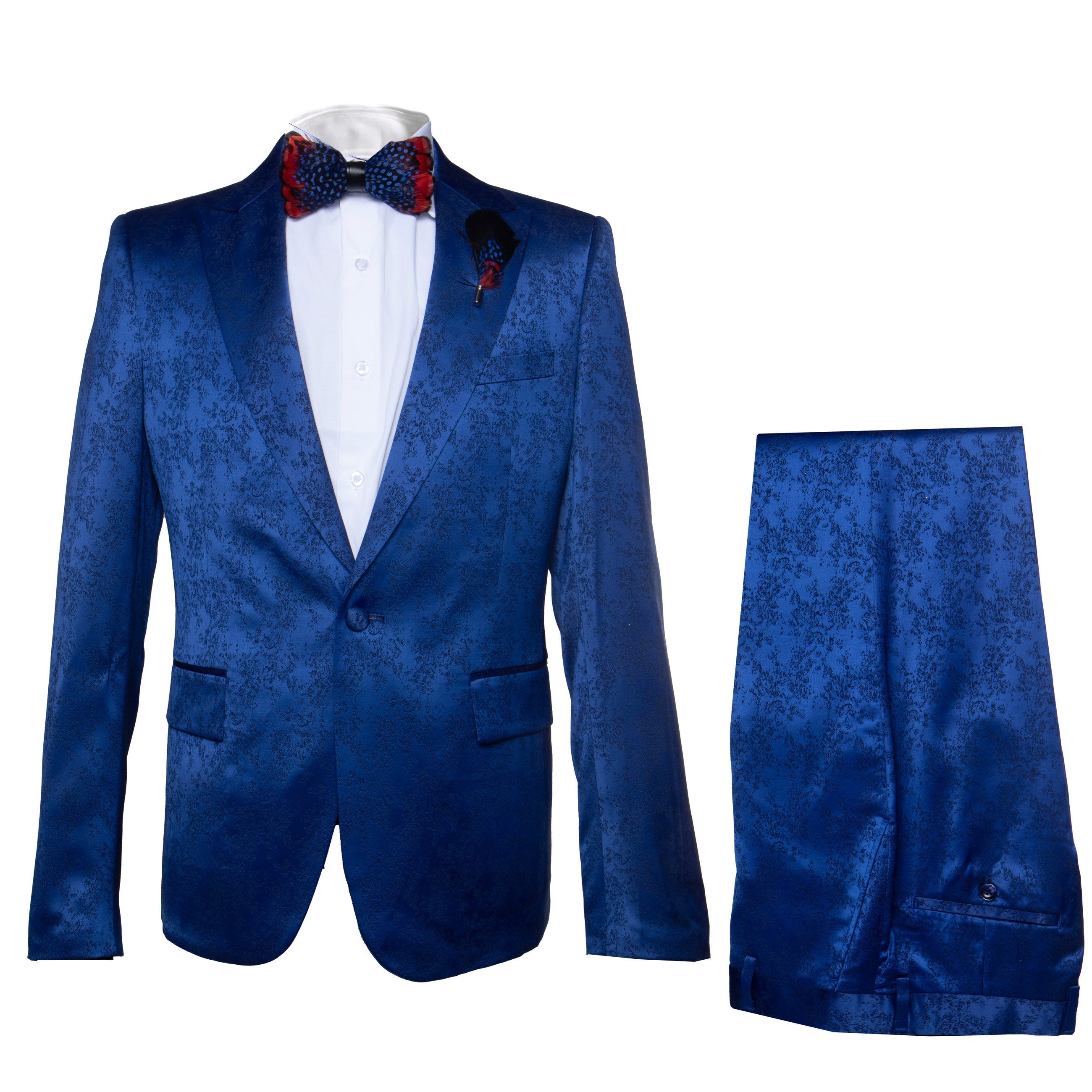 ROSSI MAN LEO RM1906 Satin Suit - Blue Floral