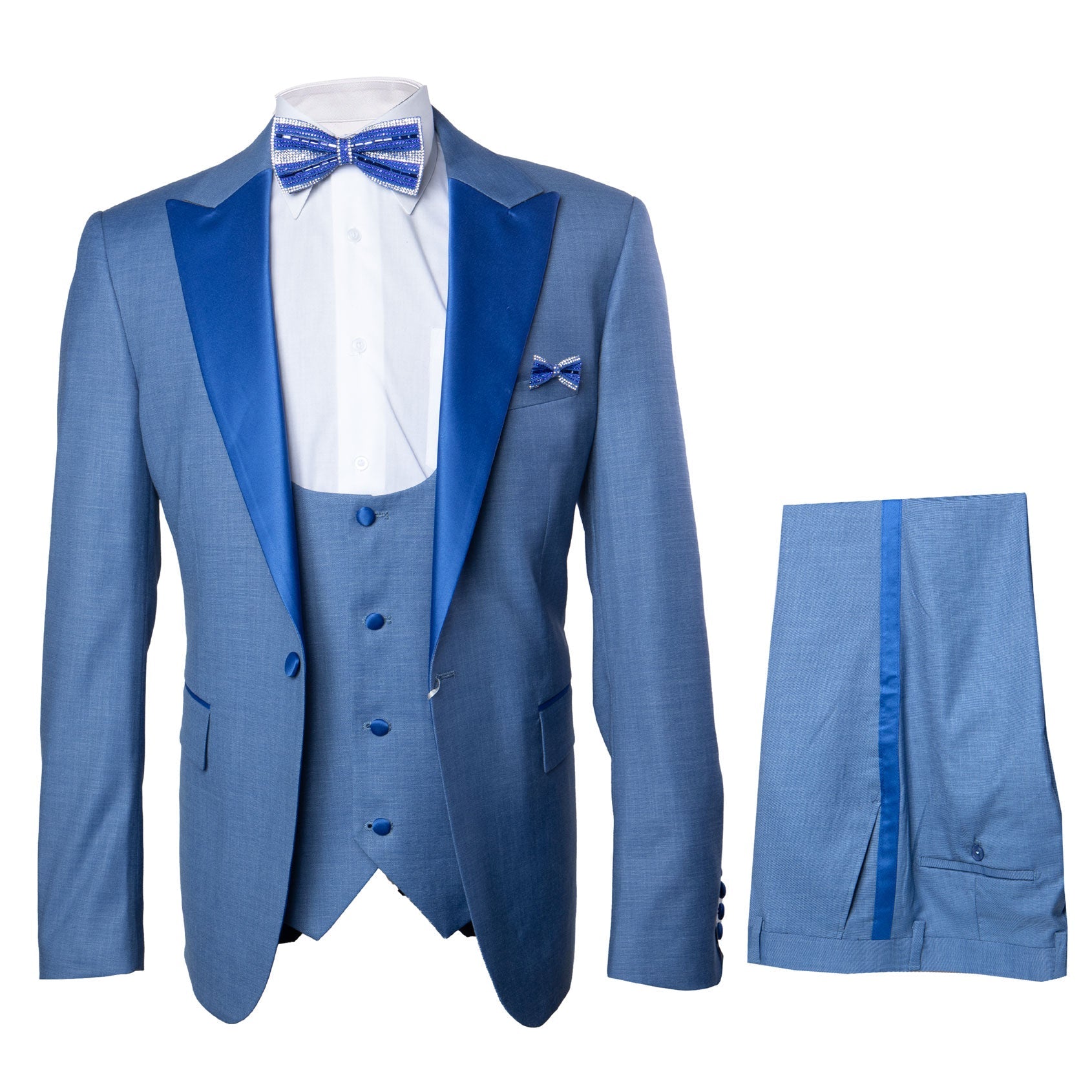 ROSSI MAN LEO TUX RM1387 - Light Blue Three Piece