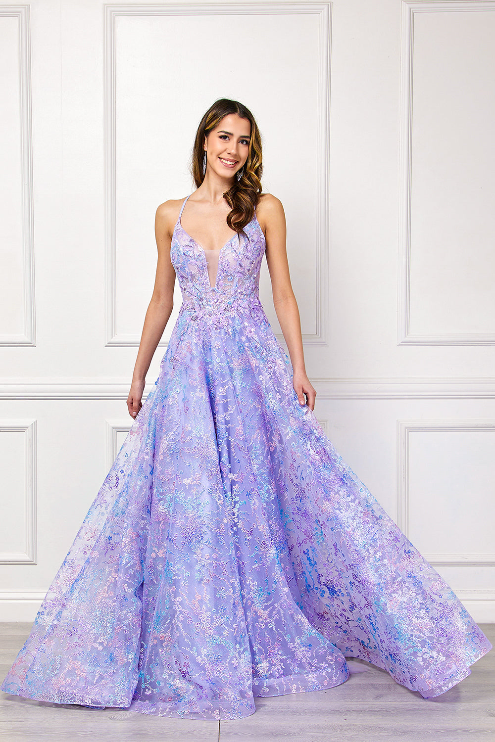 Formal Dress V-Neck Sequin Sleeveless Prom Gown By Amelia Couture 4050