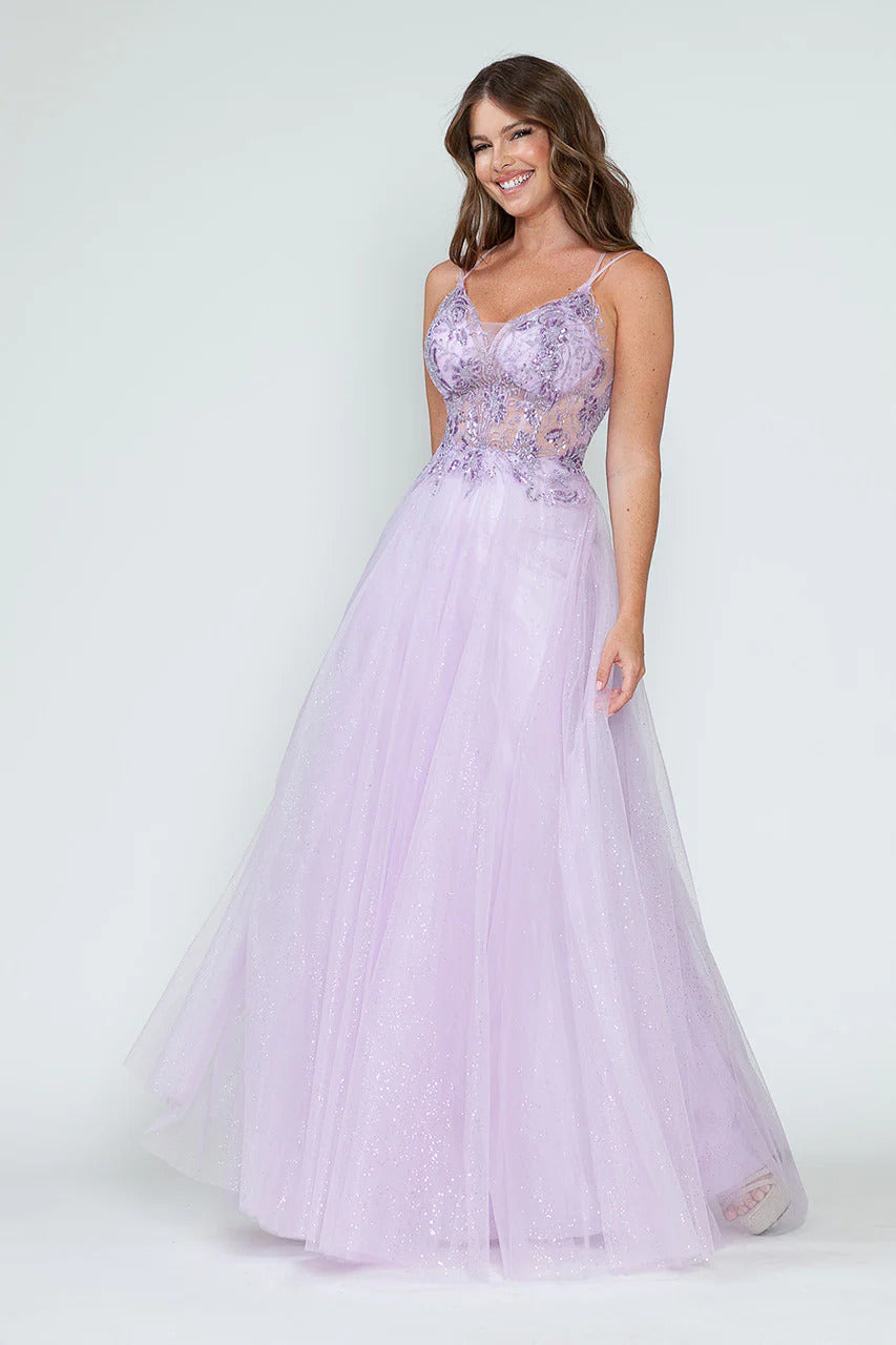Evening Dress V-Neck Beaded Sequin A-Line Formal Gown By Lenovia 8183
