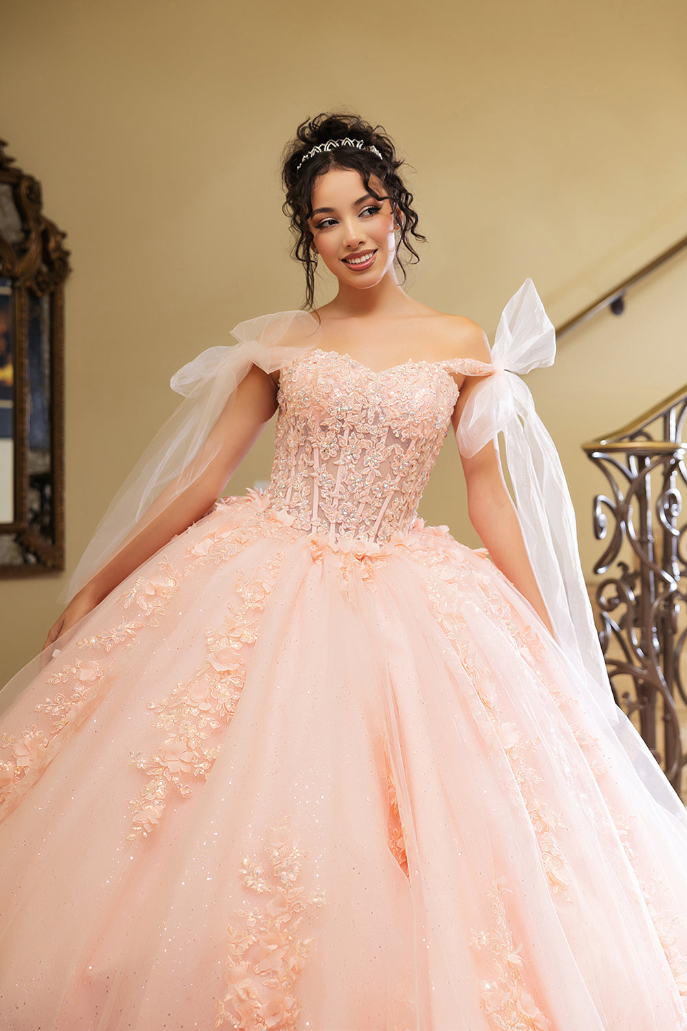Layla K LK280 Floral 3D Applique Ball Gown Off-Shoulder Quinceañera Dress