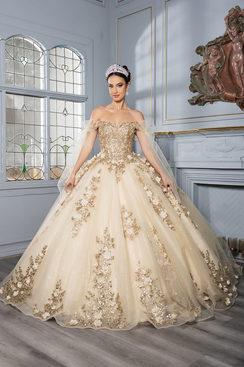 Layla K LK280 Floral 3D Applique Ball Gown Off-Shoulder Quinceañera Dress
