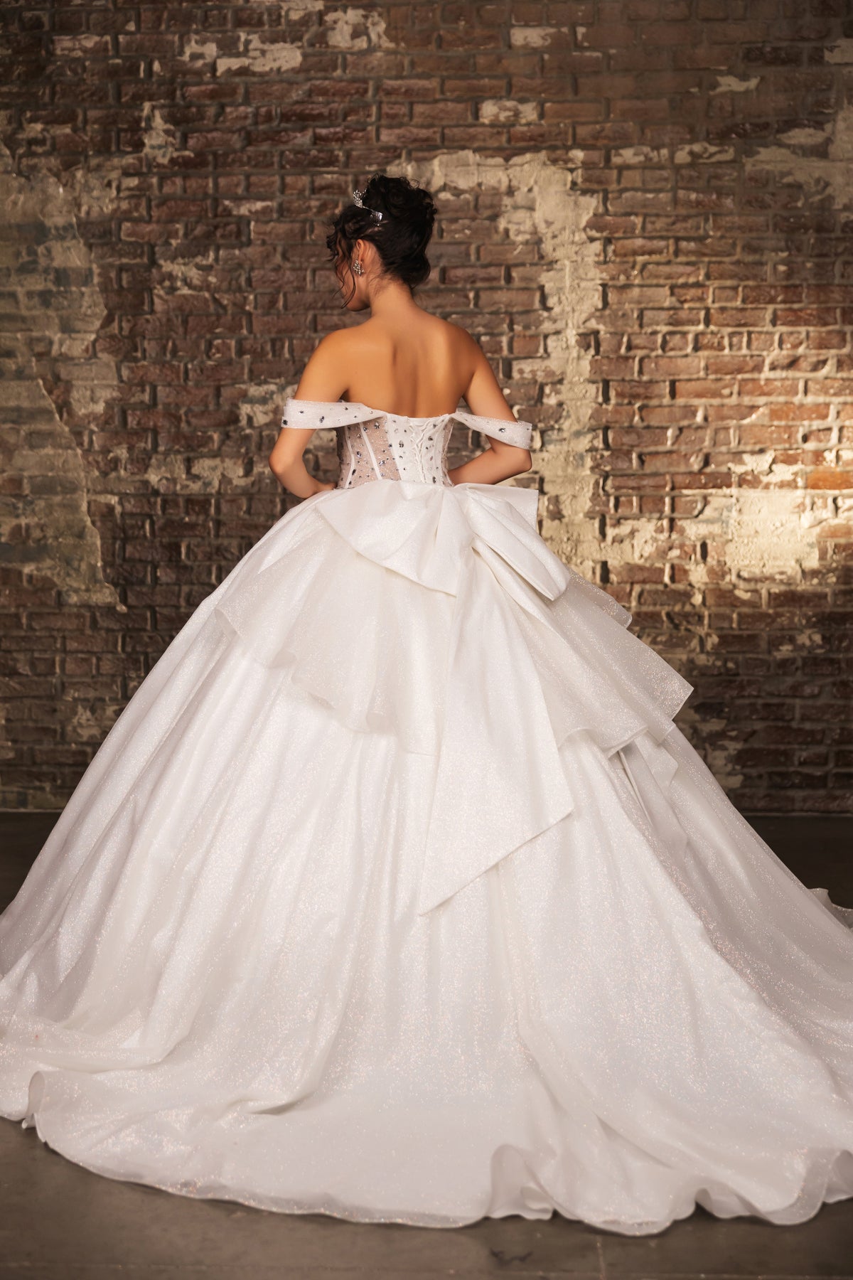 Layla K LK281 Off-White Crystal Embellished Corset Ball Gown Glitter Quinceañera Dress
