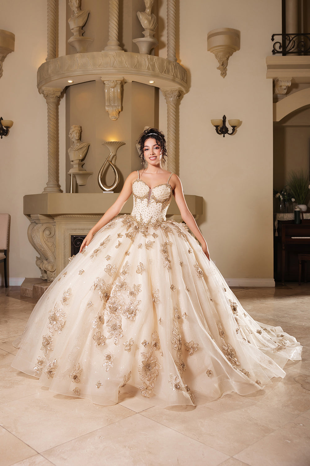 Layla K LK282 Floral Quinceañera Ball Gown with Beaded Corset Bodice