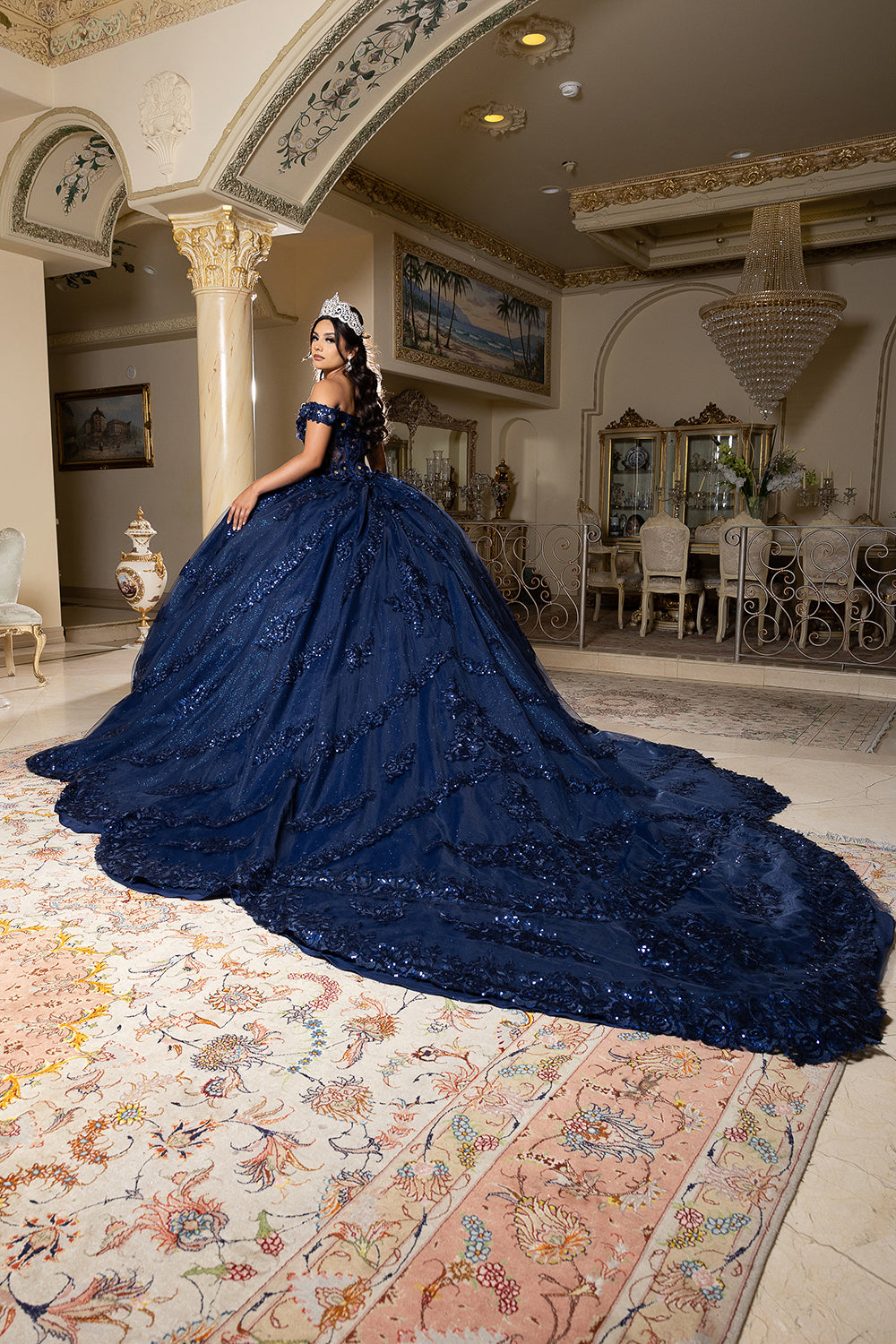 Off the Shoulder Quinceañera Ball Gown with Sequins 3D Floral Lace Sweet 16 Dress by Layla K LK285