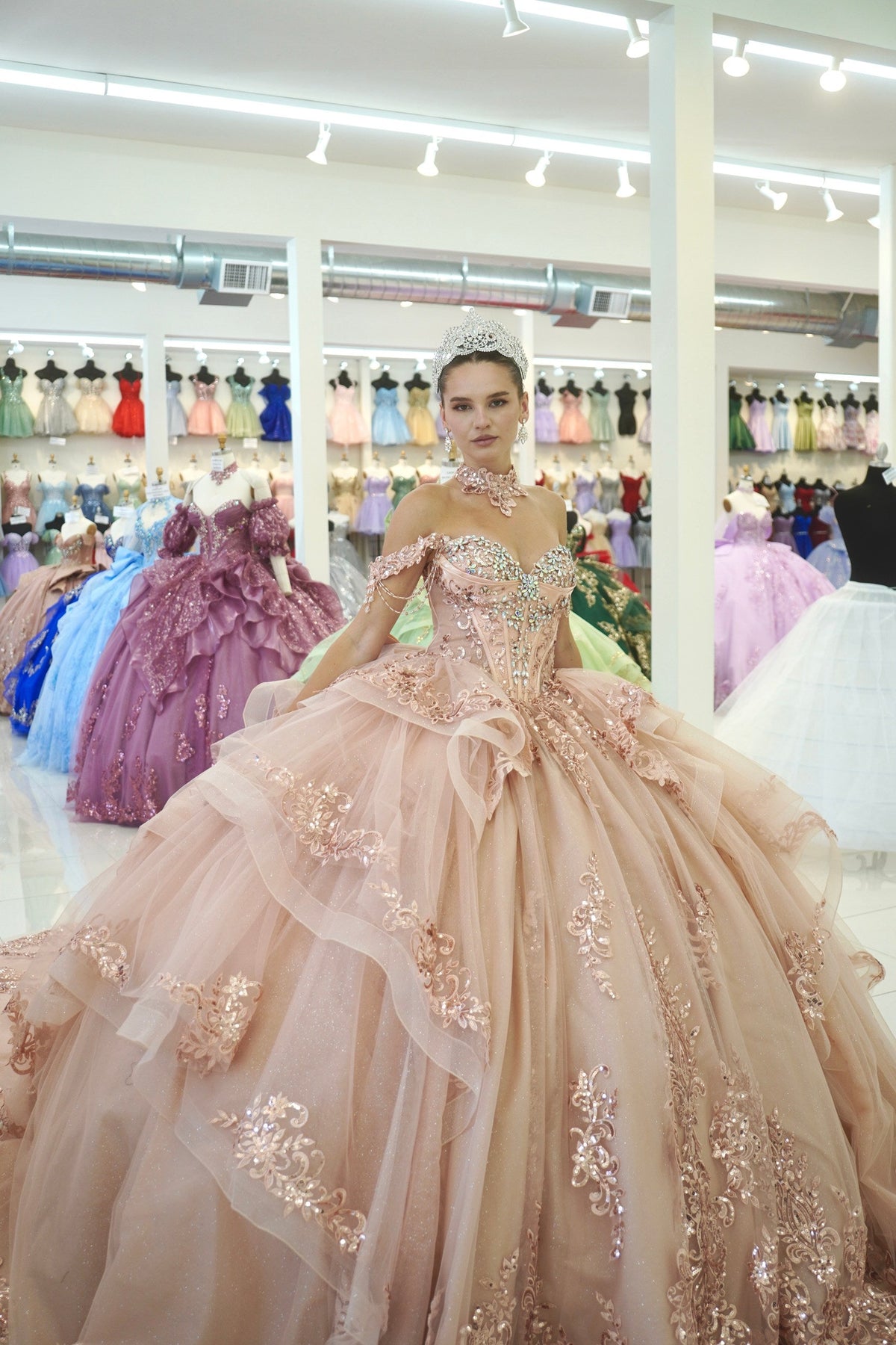 Off-Shoulder Sweetheart Beaded Corset Glitter Tulle Lace Appliqué Ball Gown by Layla K LK306