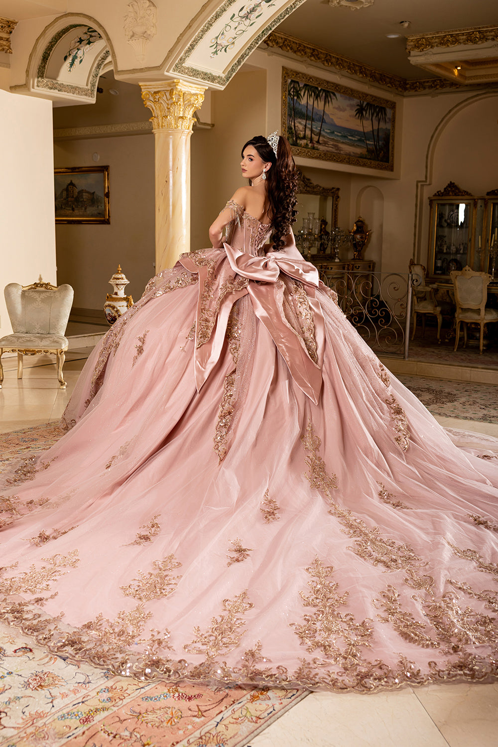 Off-Shoulder Crystal Fringe Corset Ball Gown Quinceañera Dress by Layla K LK309