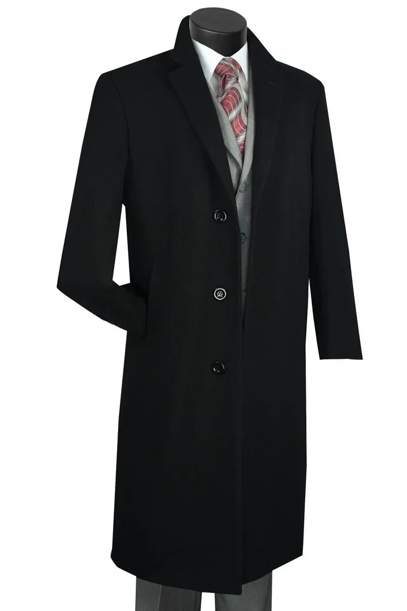 Men's Black Wool & Cashmere Full Length Overcoat