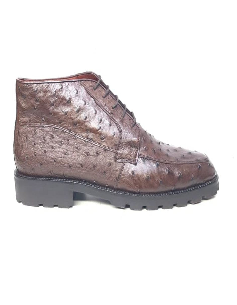 Brown Ostrich Quill Lace Up Ankle Boots