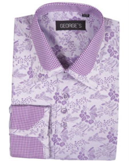High Collar Club Style Lavender Pattern Shirts