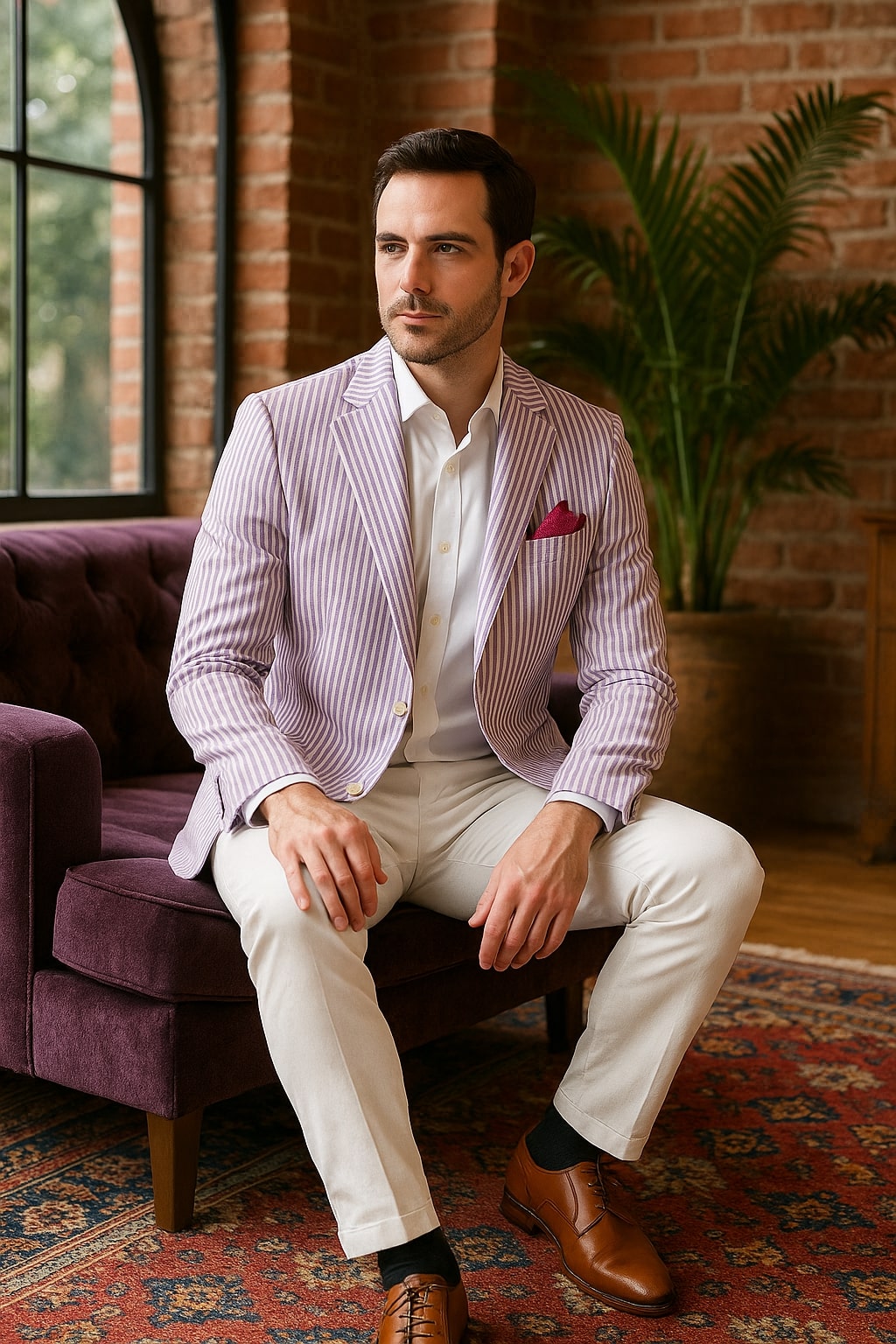Italian Lavender Seersucker Summer Blazer